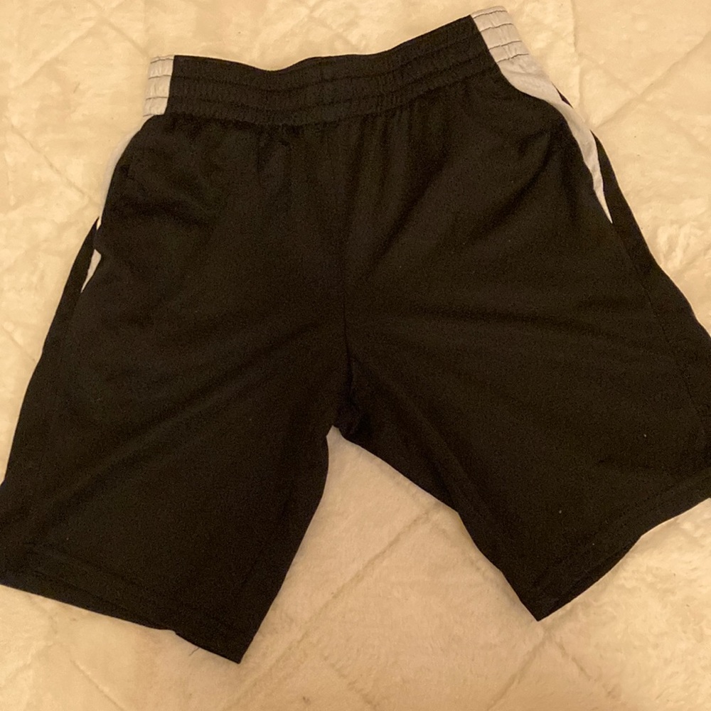 Black and white athletic works shorts